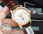 Copy Omega De Ville White Dial Brown Leather Strap Watch